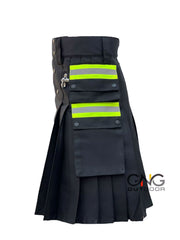Men's Scottish Fire fighter Black Utility Kilt Fireman Tactical Kilt