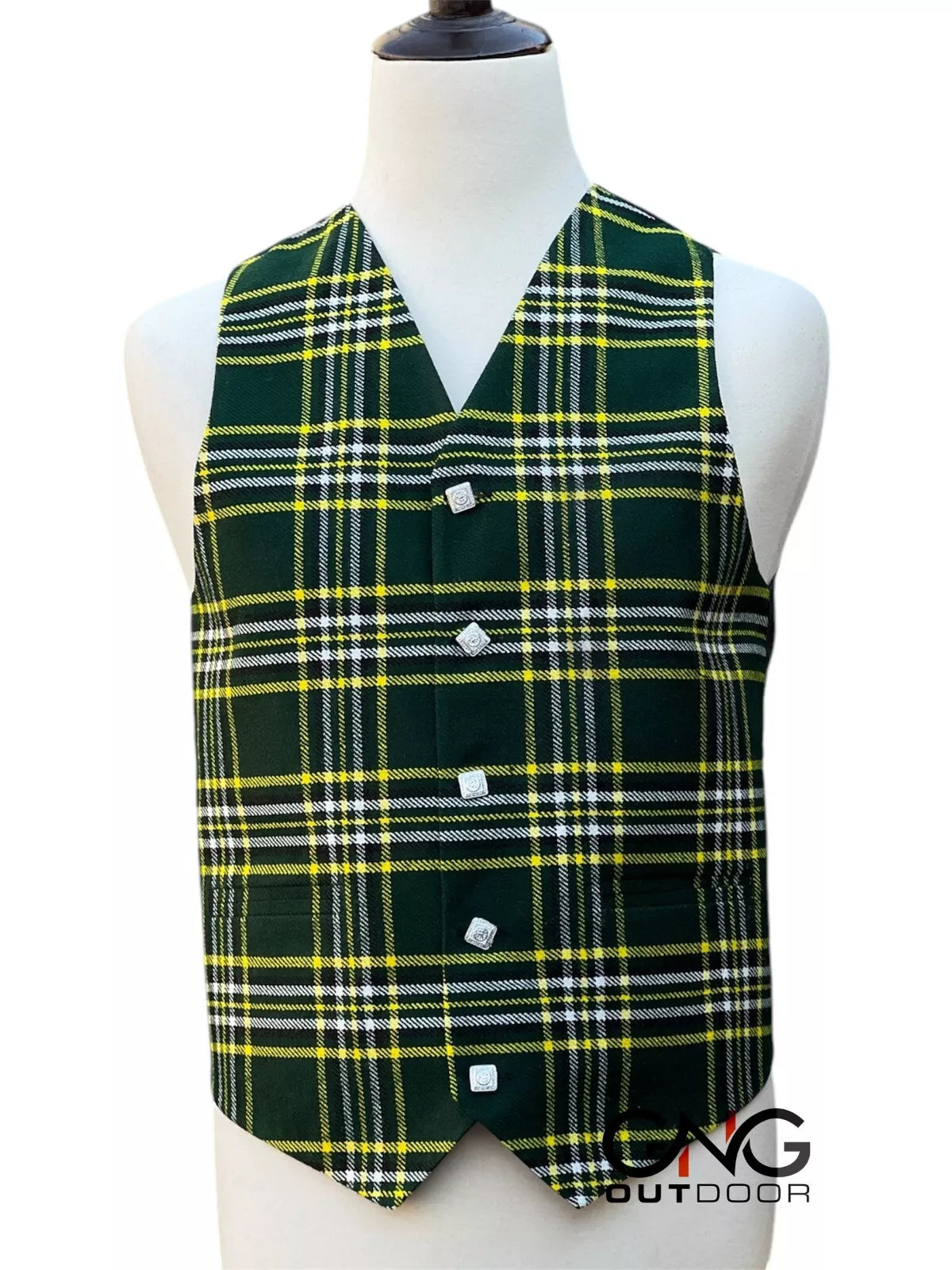 Men's Wedding St Patrick Tartan Vest 5 Button Scottish Kilt Waistcoat