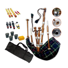 Scottish Brown Bagpipe Mackenzie Tartan Silver Mounts Rosewood Highland Bagpipe