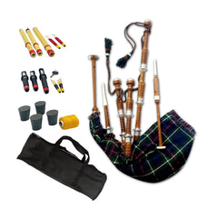 Scottish Brown Bagpipe Mackenzie Tartan Silver Mounts Rosewood Highland Bagpipe