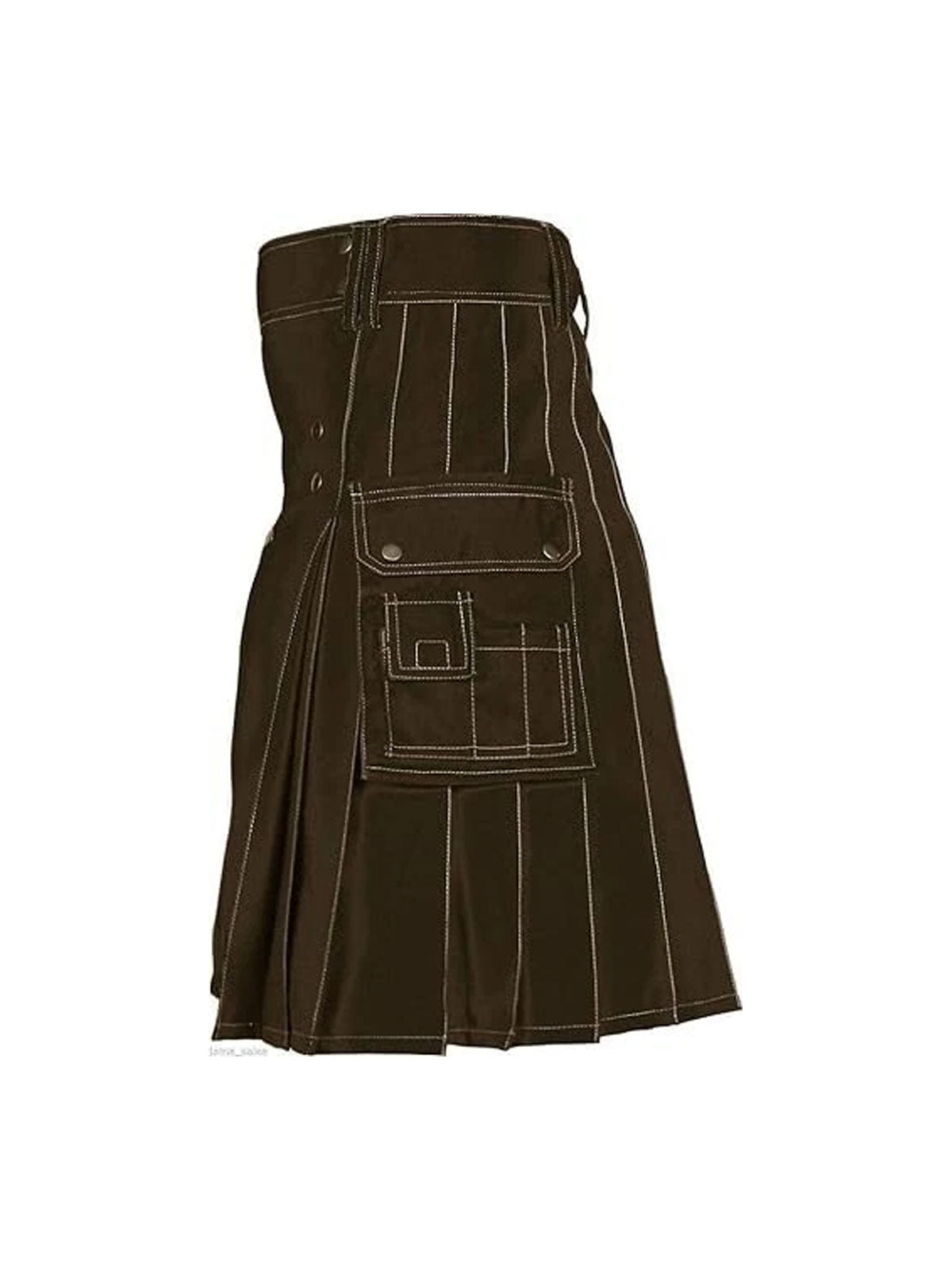 Men's Scottish Brown Cotton Cargo Pockets Utility Kilt Sizes 28" to 62"