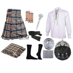 Men's 10 Pieces Thistle Sporran Kilt Outfit Wedding Kilt Set