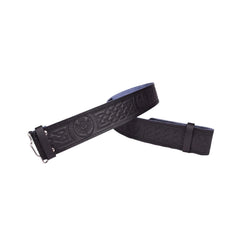 Men's Black Leather Thistle Embossed Kilt Belt Adjustable Size Highland Belt