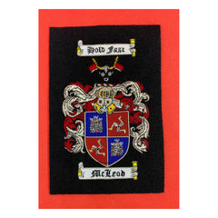 Mcleod Family Crest Badge Hand Embroidered Bullion and Wire Family Crest Badges
