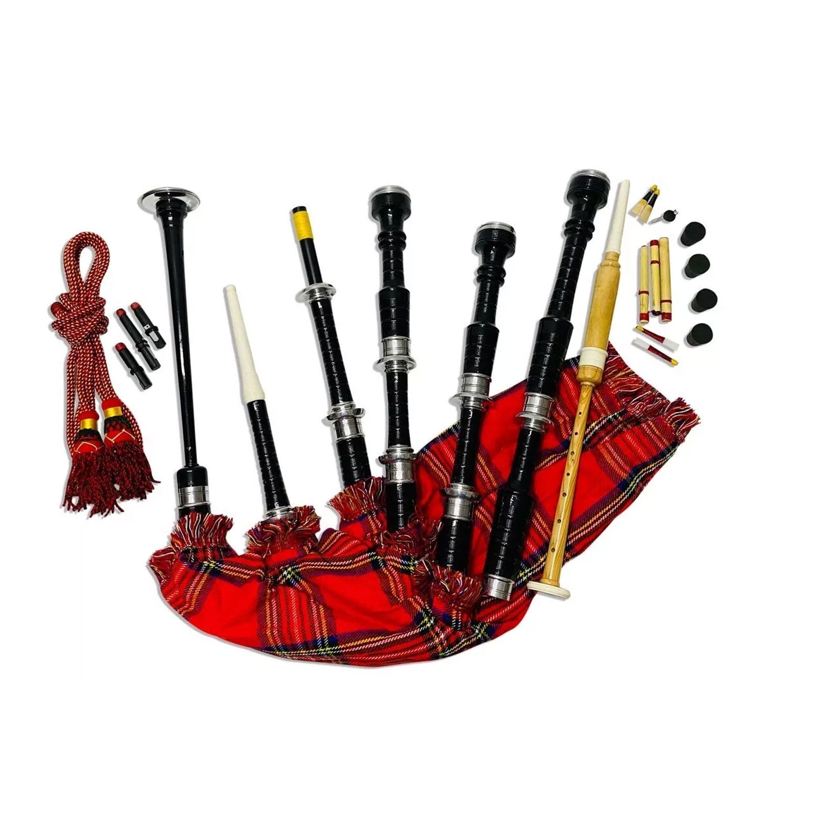 Scottish Bagpipe Royal Stewart Silver Mounts Rosewood Highland Bagpipe