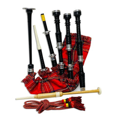 Scottish Bagpipe Royal Stewart Silver Mounts Rosewood Highland Bagpipe