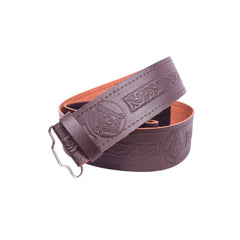 Men's Brown Leather Masonic Embossed Kilt Belt Adjustable Size Highland Belt