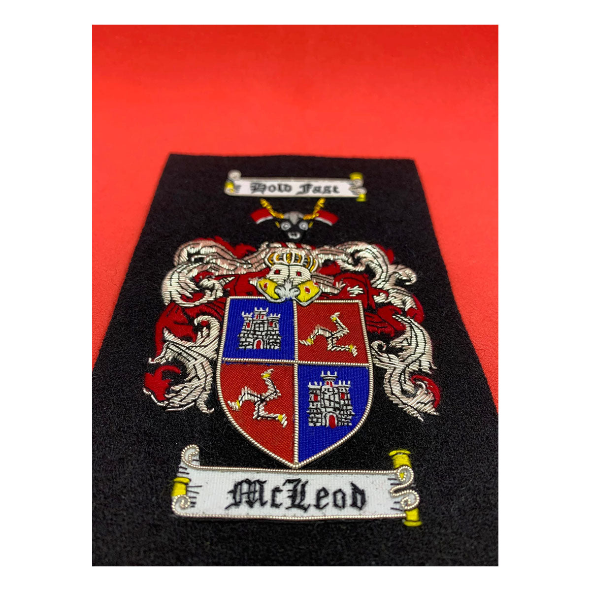 Mcleod Family Crest Badge Hand Embroidered Bullion and Wire Family Crest Badges