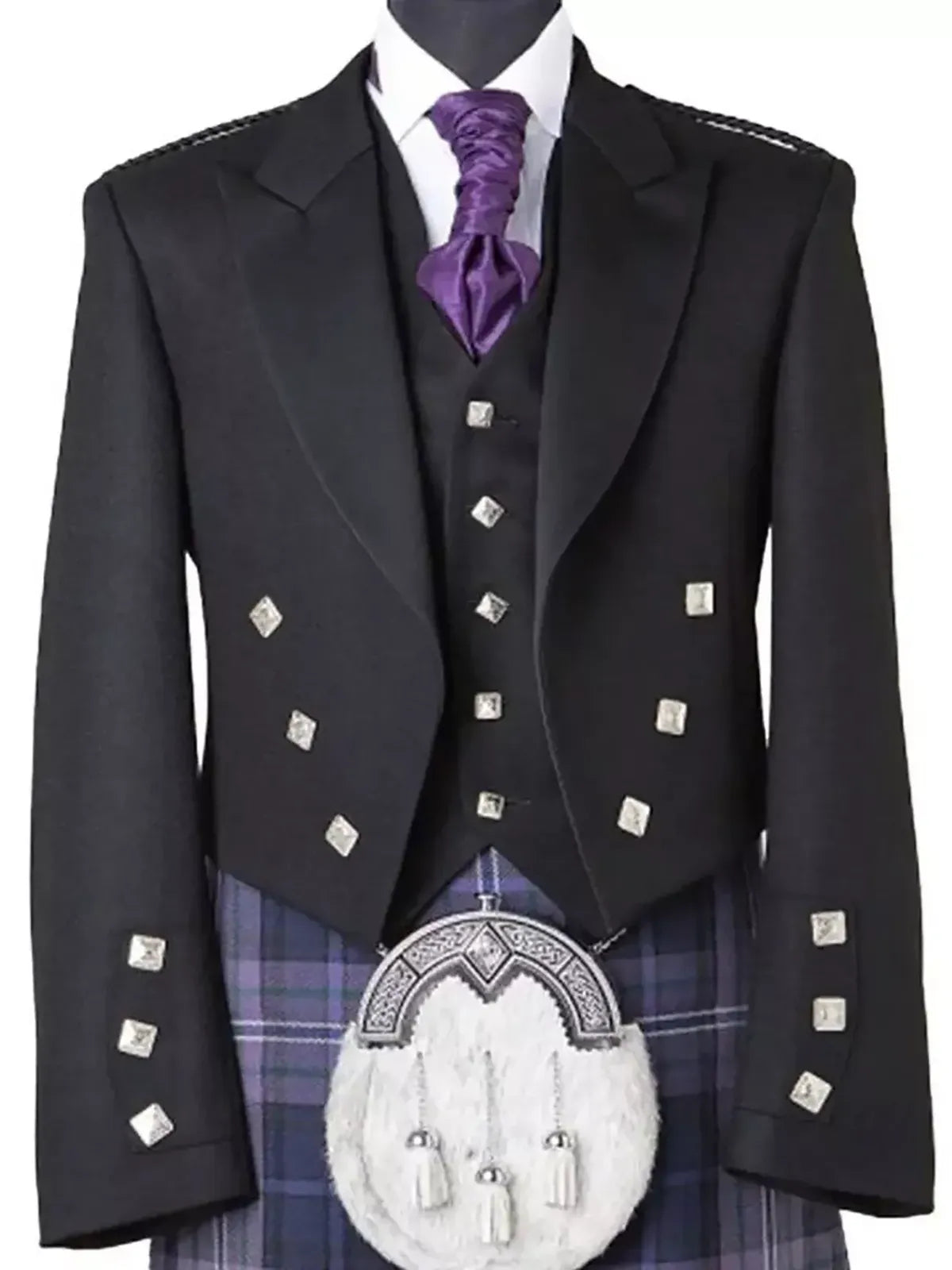 Men’s Scottish Black Prince Charlie jacket and 5 button waistcoat