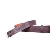 Men's Brown Leather Masonic Embossed Kilt Belt Adjustable Size Highland Belt