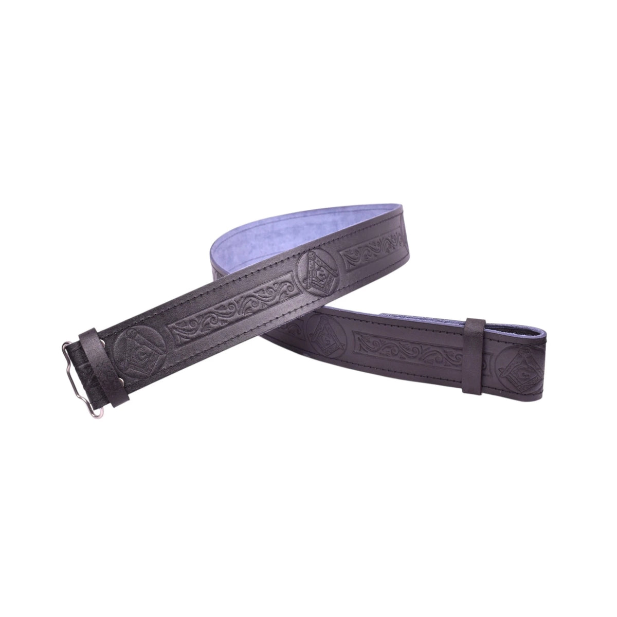 Men's Black Leather Masonic Embossed Kilt Belt Adjustable Size Highland Belt