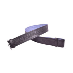Men's Black Leather Masonic Embossed Kilt Belt Adjustable Size Highland Belt