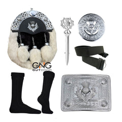 Thistle Sporran Six Pieces Kilt Set Scottish Kilt Chrome Sporran