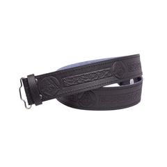 Men's Black Leather Masonic Embossed Kilt Belt Adjustable Size Highland Belt