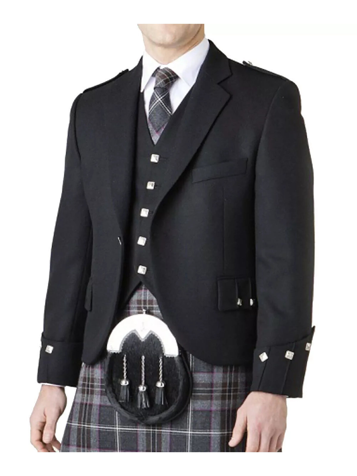 Men's Argyle Kilt Jacket And 5 Button Vest Scottish Wedding Kilts Jacket