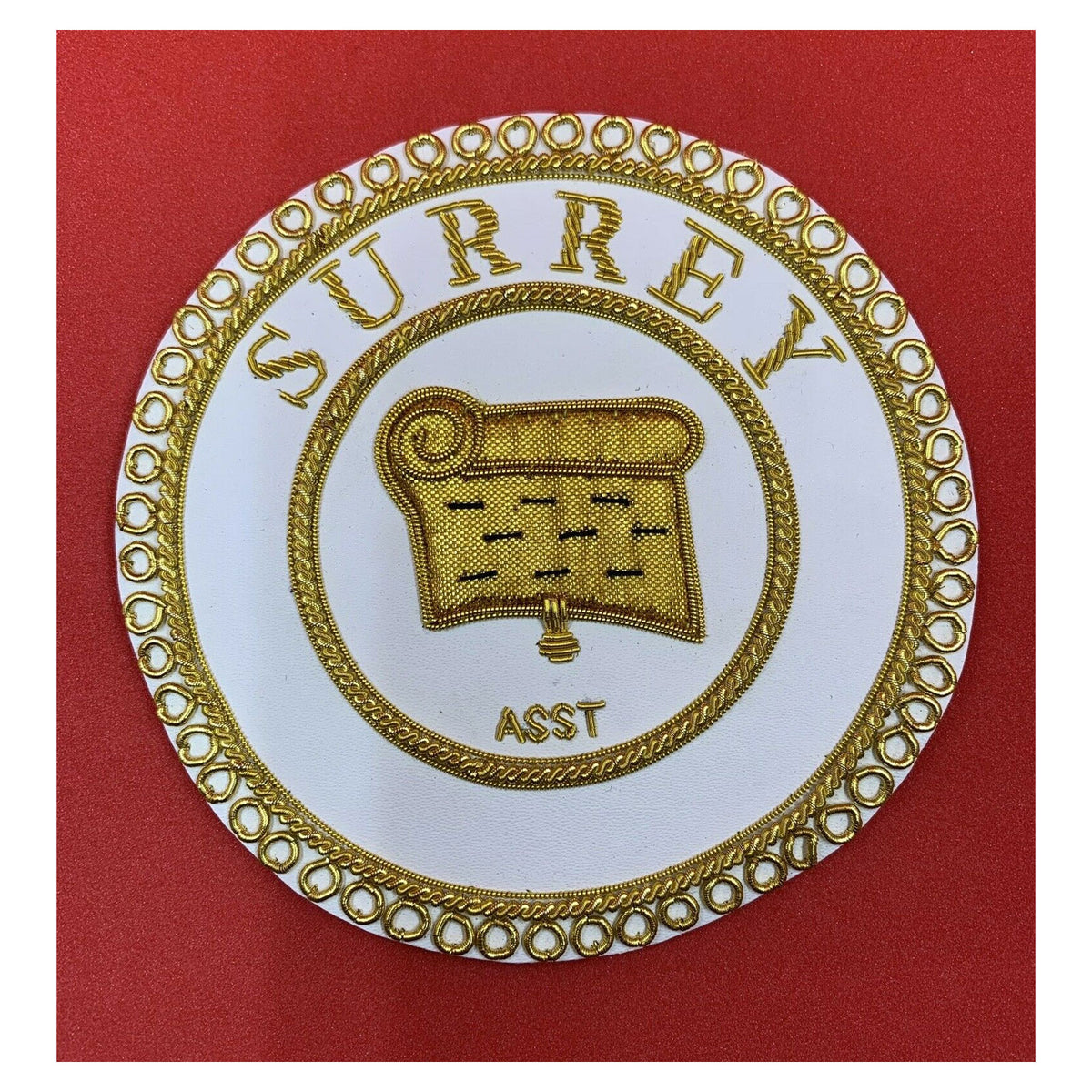 Masonic Apron Badge Surrey Asst Hand Embroidered Bullion & Wire Masonic Badges