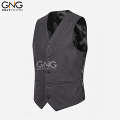 Men's Wedding Dark Grey Wool 5 Button Vest Scottish Kilt Waistcoat