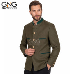 Men’s Bavarian Trachten Jacket Olive Green with Green Trim – German Traditional Jacket