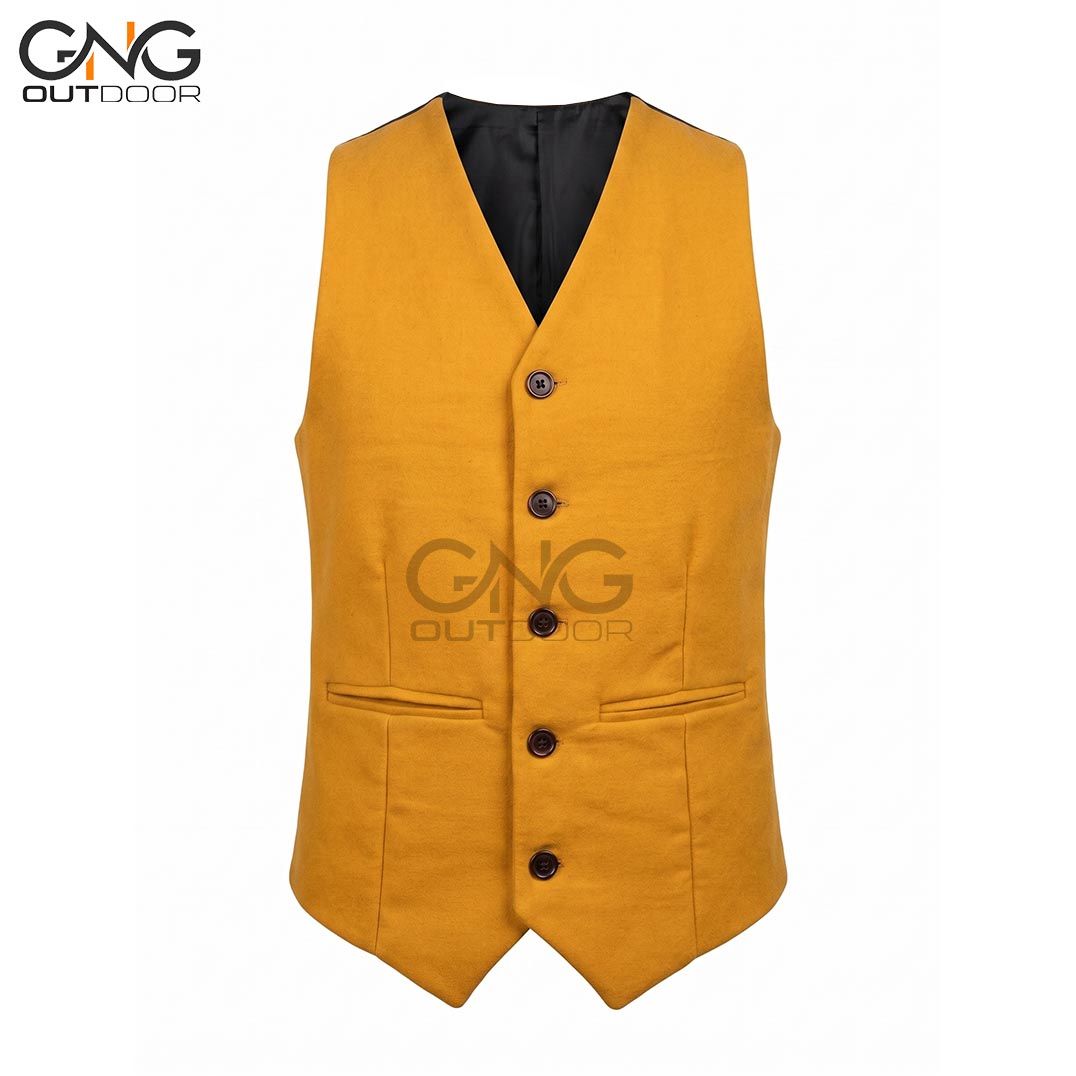 Men's Wedding Yellow Wool 5 Button Vest Scottish Kilt Waistcoat
