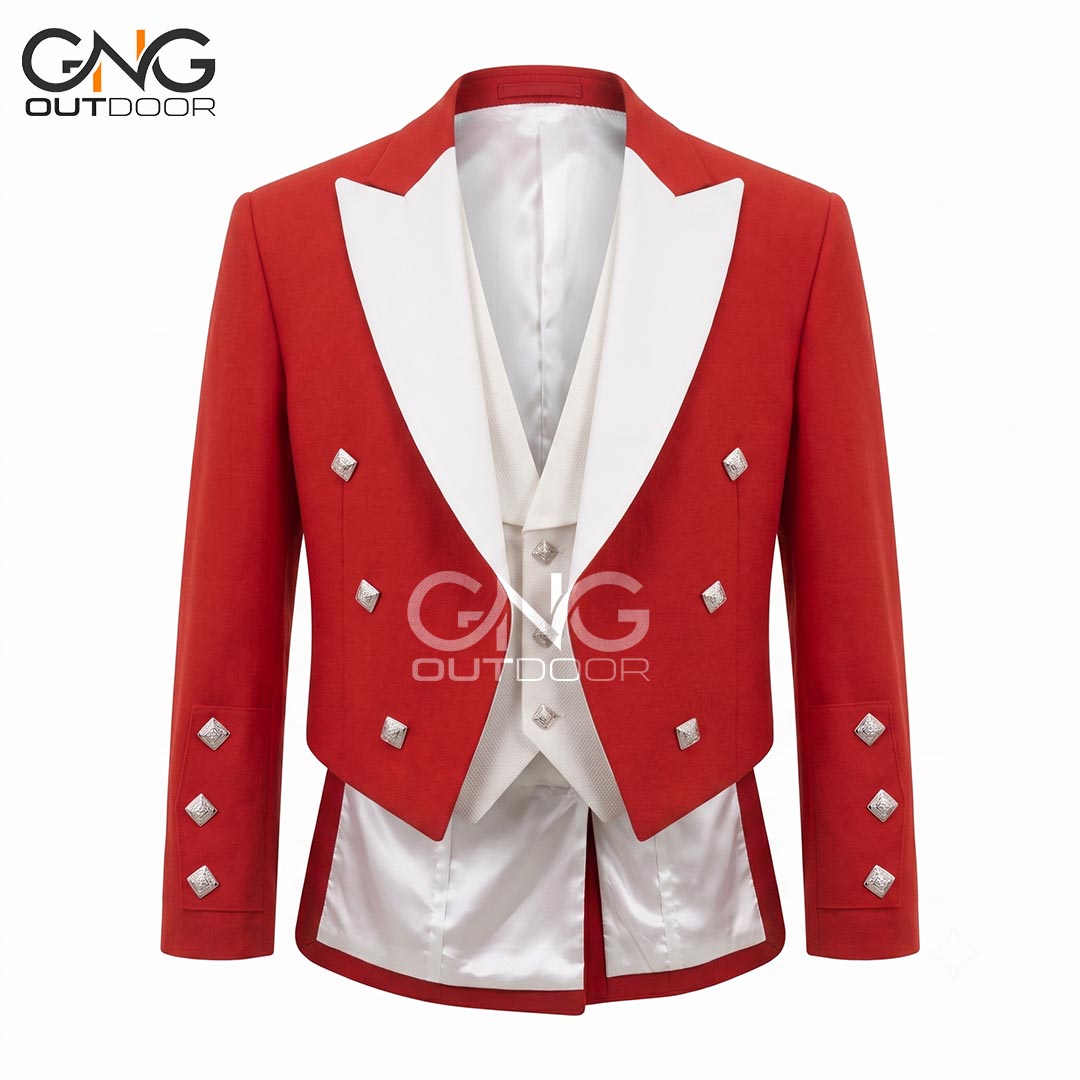 Men's Scottish Red And White Christmas Prince Charlie Jacket Highland Jacket