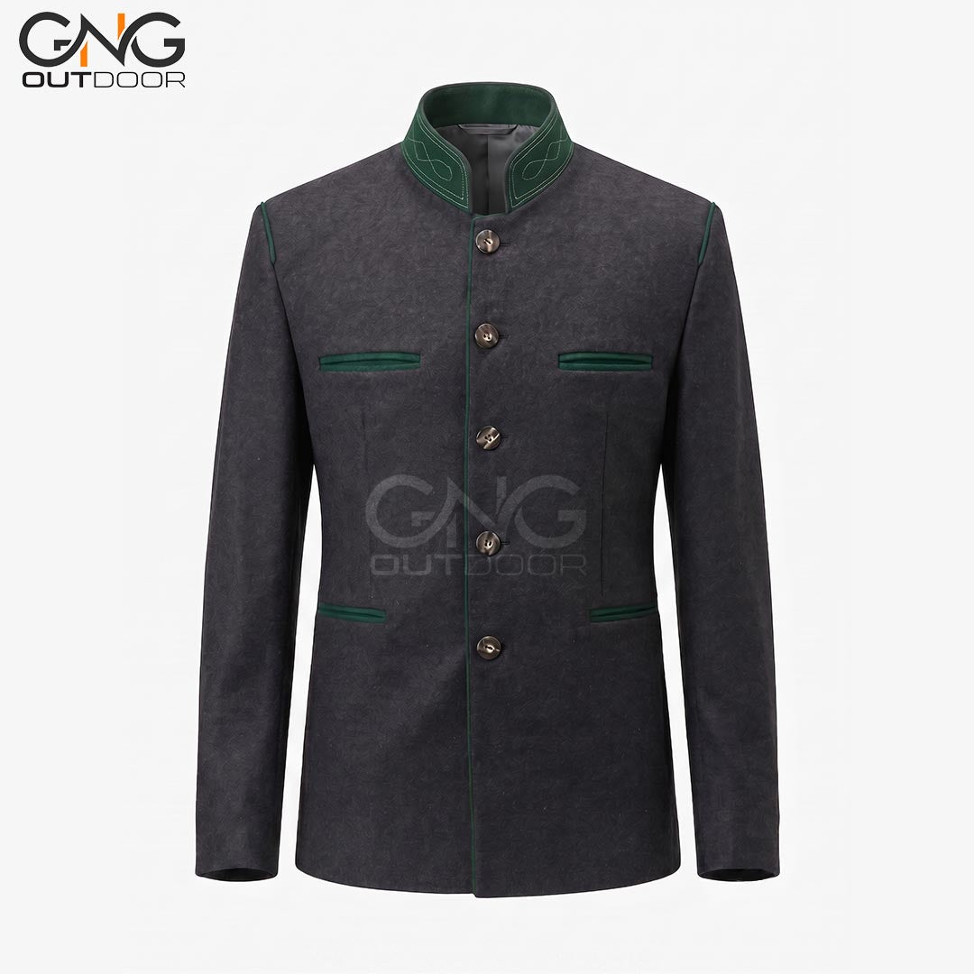 German Bavarian Jacket Charcoal Grey Wool Jacket | Traditional Custom Jacket