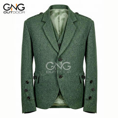 Lovat Green Wool Argyll Jacket with Crail Cuffs | Traditional Scottish Highland Jacket