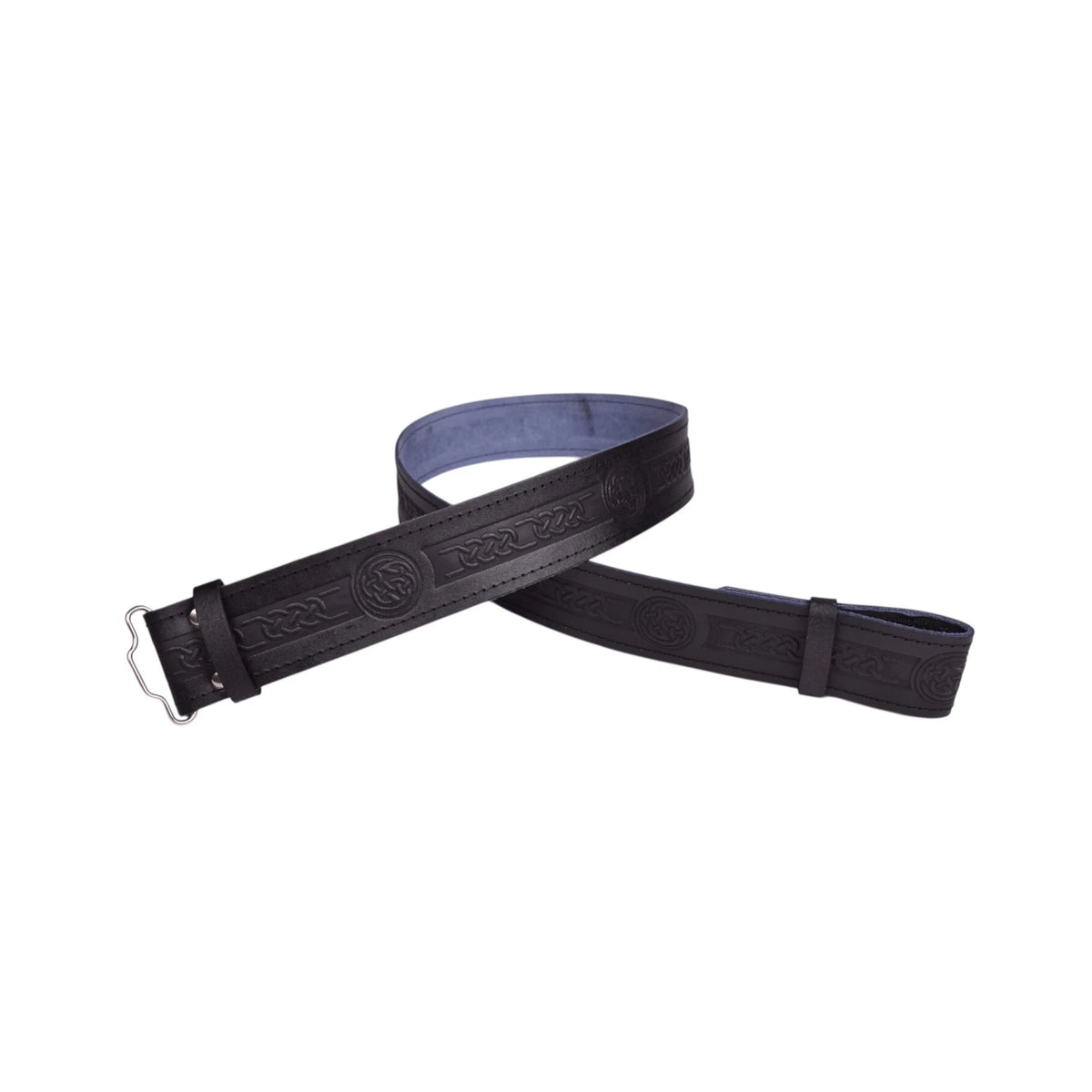 Men's Black Leather Celtic Knot Embossed Kilt Belt Adjustable Size Highland Belt