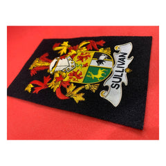 Sullivan Family Crest Badge Hand Embroidered Bullion and Wire Family Crest Badges