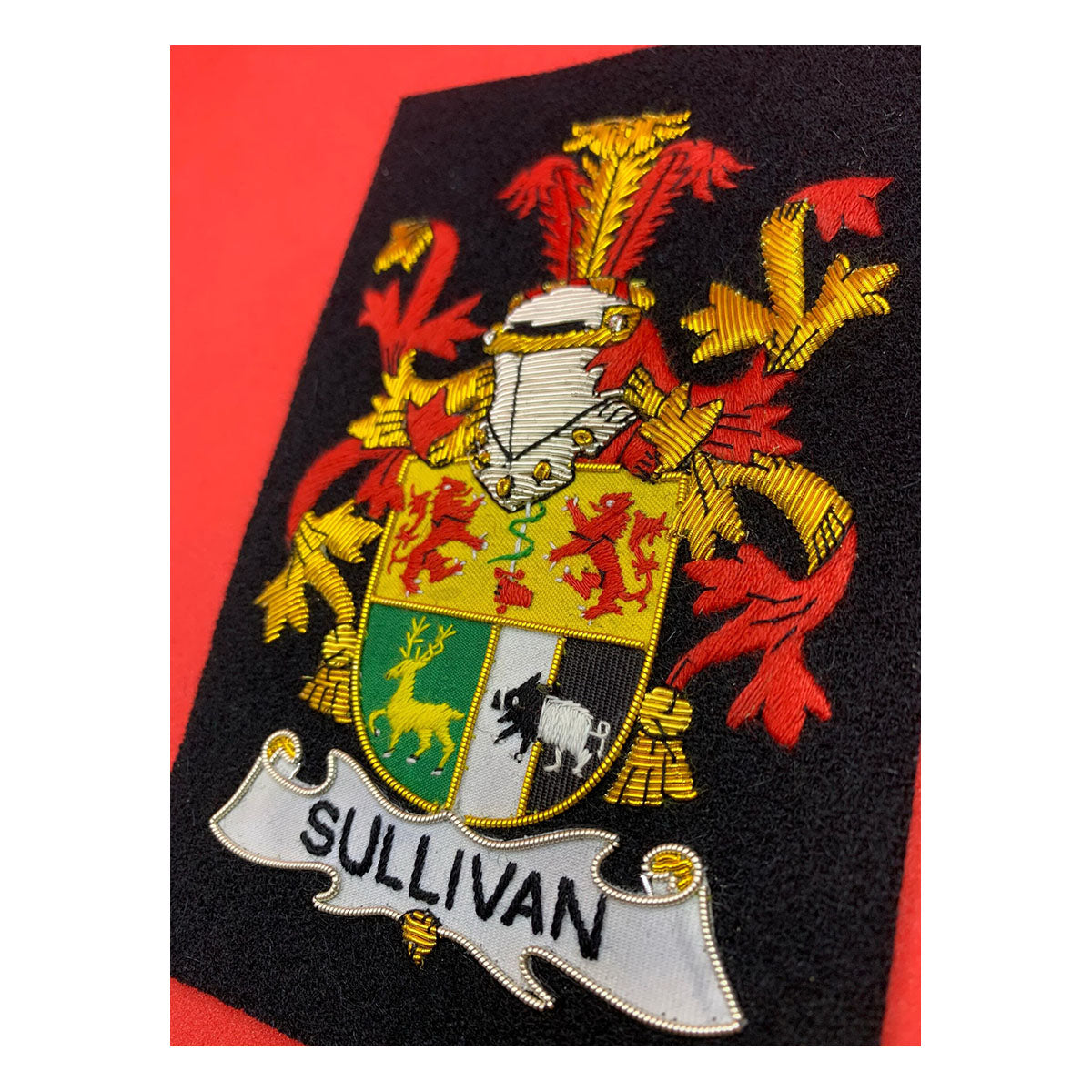 Sullivan Family Crest Badge Hand Embroidered Bullion and Wire Family Crest Badges