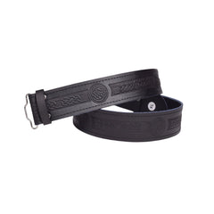 Men's Black Leather Celtic Knot Embossed Kilt Belt Adjustable Size Highland Belt
