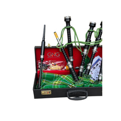 Black Bagpipe Full Practice Chanter Irish Tartan Silver Mouth with Hard Case