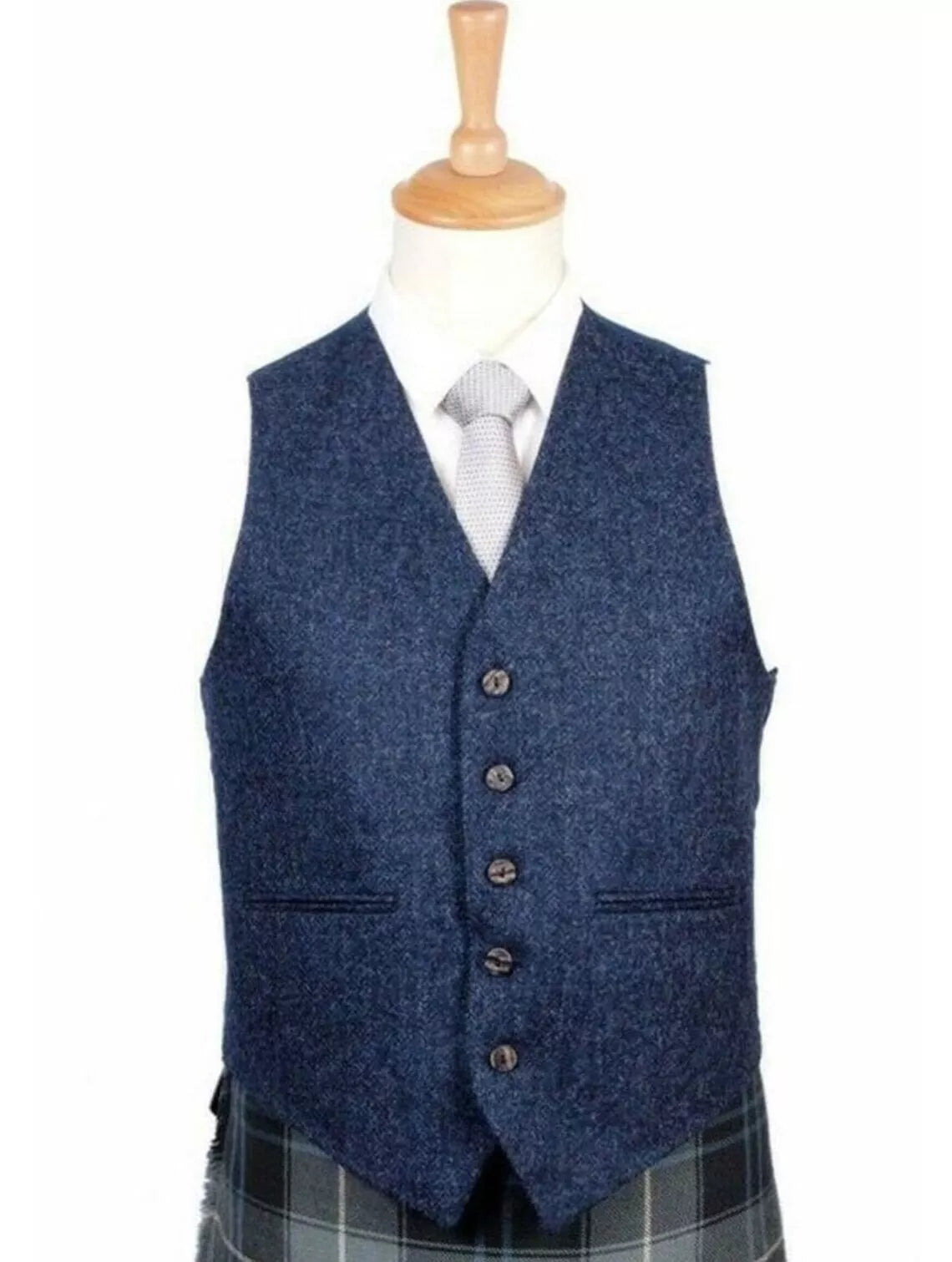 Blue serge Argyle jacket with 5 button waistcoat wedding kilt jacket