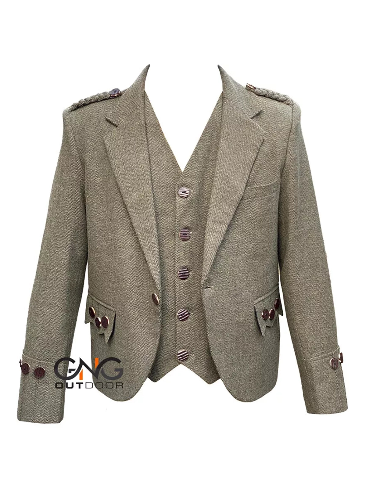 Scottish Green Tweed wool Argyle jacket Men's kilt jacket