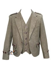Scottish Green Tweed wool Argyle jacket Men's kilt jacket