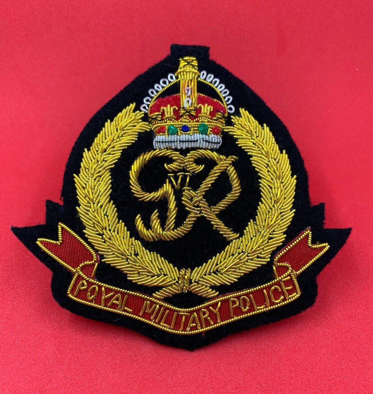 Royal Military Police RMP Blazer Badge Hand Embroidered With Bullion And Wire King’s crown