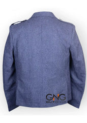 Blue Tweed Argyle Kilt Jacket With Vest - Men's Tweed Wool Wedding Argyle Jacket