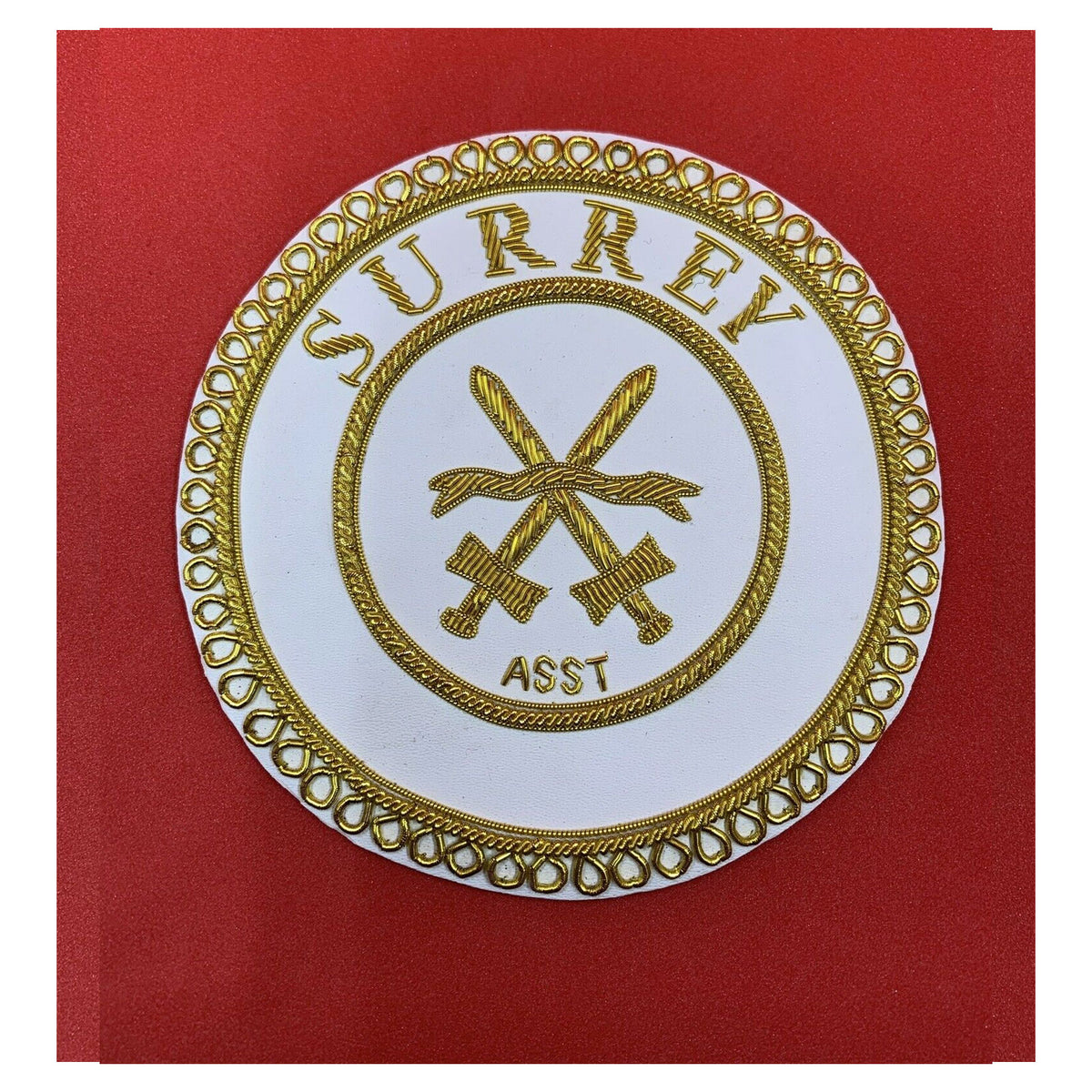 Masonic Apron Badge Surrey Hand Embroidered With Bullion And Wire Masonic Badge