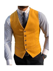 Men's Wedding Yellow Wool 5 Button Vest Scottish Kilt Waistcoat