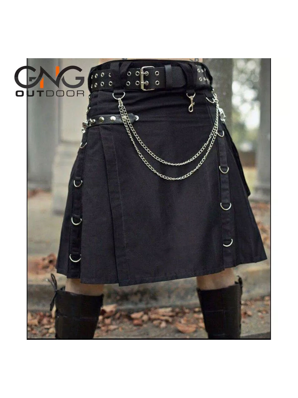 Scottish Black Gothic Tactical Kilt Utility Chain Fashion Kilt For Men 28" - 62"