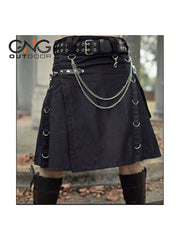 Scottish Black Gothic Tactical Kilt Utility Chain Fashion Kilt For Men 28" - 62"