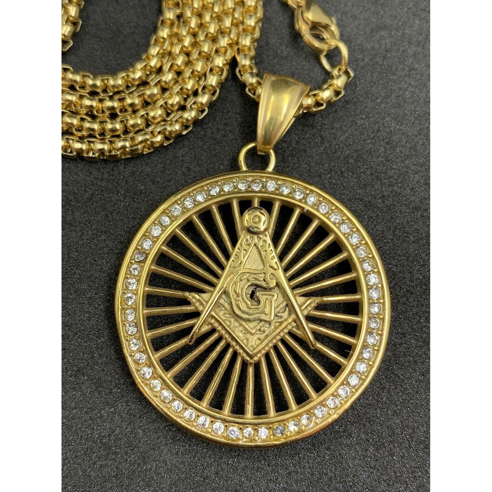 Masonic Square And Compass Gold Plated Neck Pendant Unisex Masonic Neck Pendants