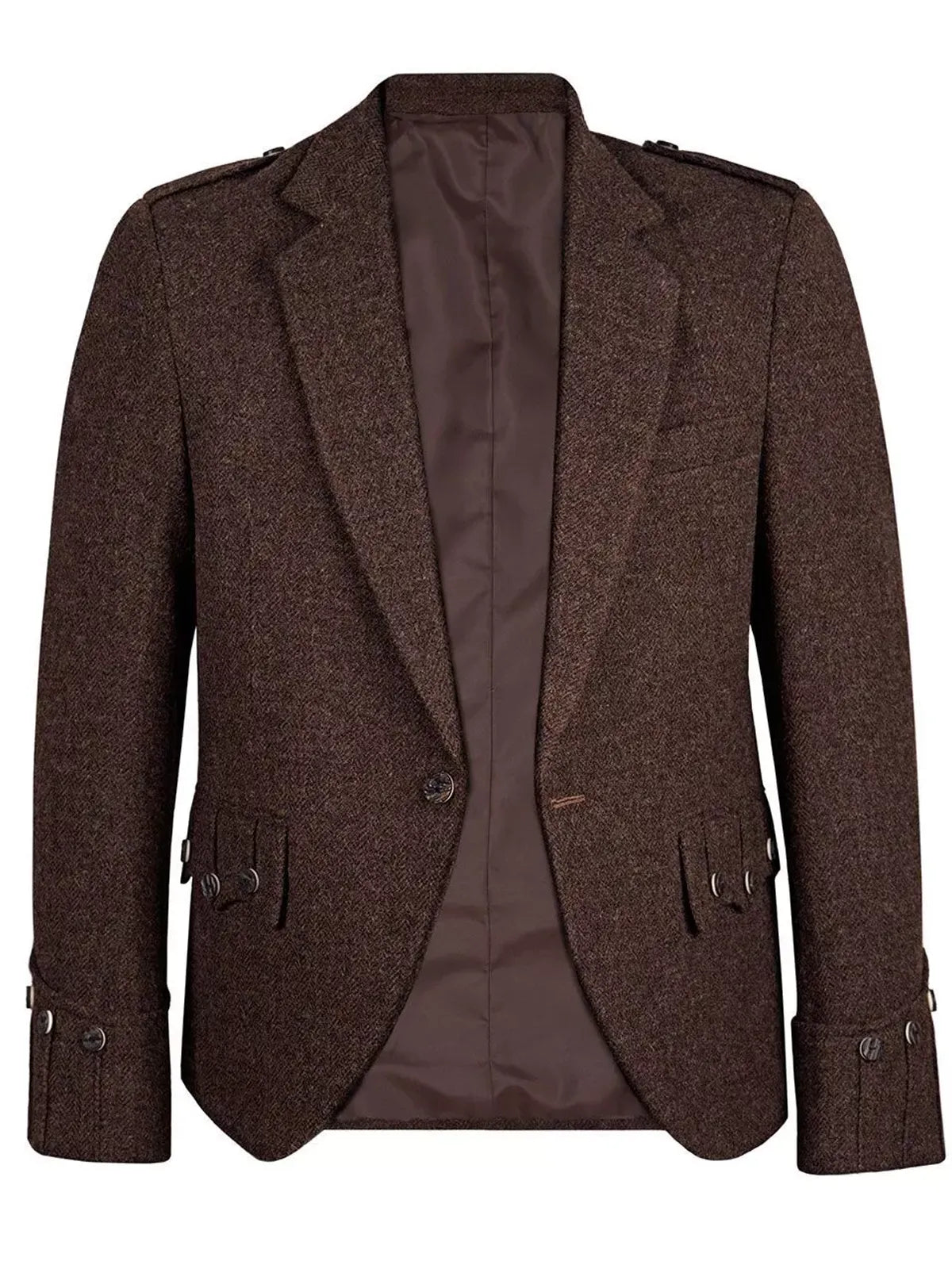 Men's Brown Tweet Argyle Kilt Jacket And 5 Button Vest Wedding Kilts Jacket