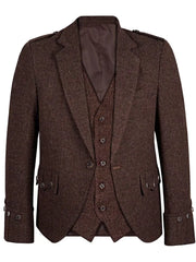 Men's Brown Tweet Argyle Kilt Jacket And 5 Button Vest Wedding Kilts Jacket