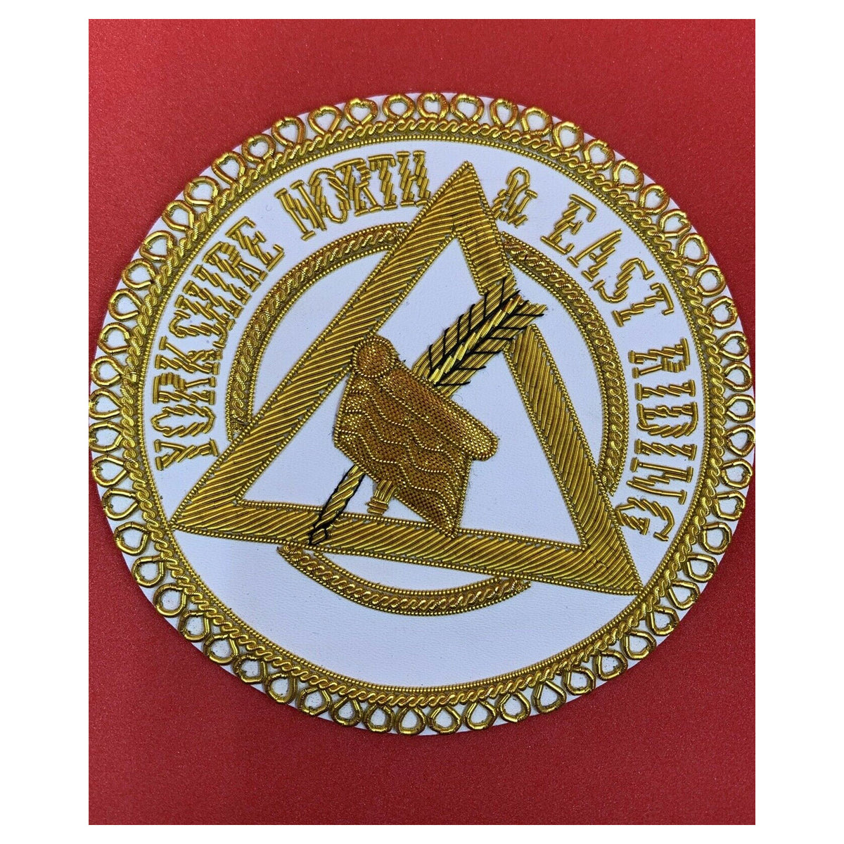 Masonic Apron Badge Yorkshire North & East Riding Hand Embroidered Masonic Badge