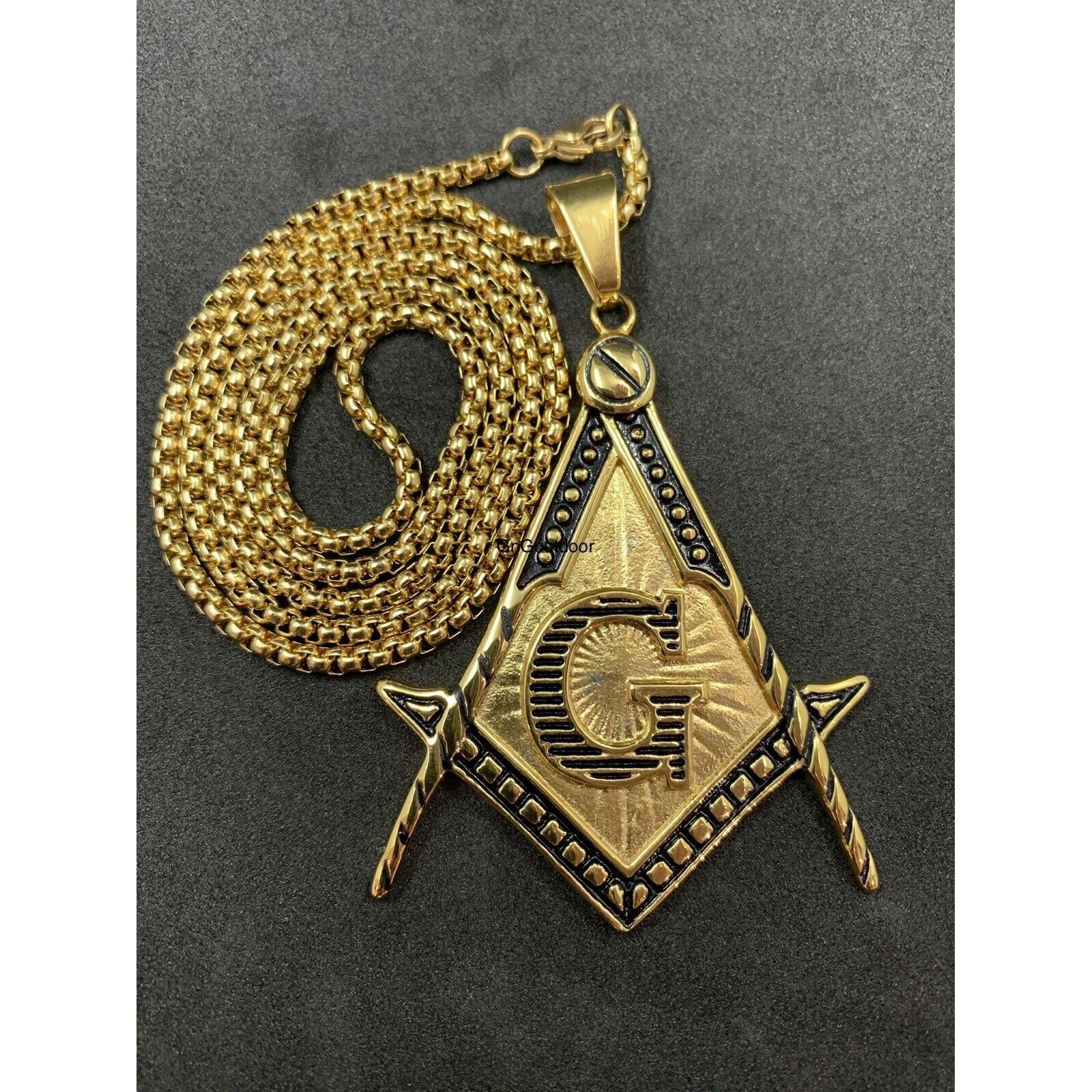 Masonic Square And Compass Gold Plated Neck Pendant Unisex Masonic Neck Pendants