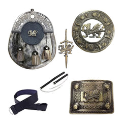 Welsh Dragon Sporran Set Antique Sporran, Brooch, Buckle, Pin, Belt, Chain