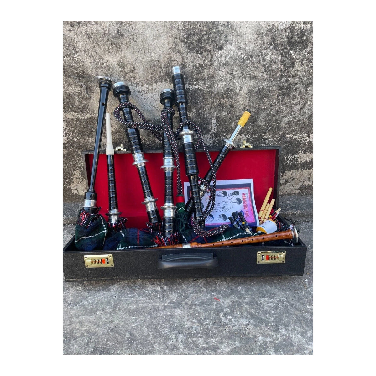 Full Size Professional Black Bagpipe Rosewood Silver Mounts Mackenzie Bagpipe