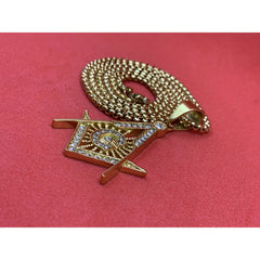 Masonic Square And Compass Gold Plated Neck Pendant With Imitation Stones