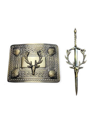 Men's Scottish Stage Head Antique Kilt Pin and Buckle