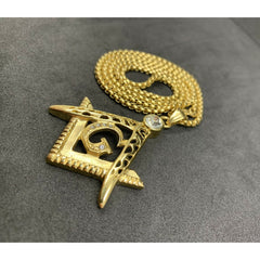 Masonic Square And Compass Gold Plated Neck Pendant With Imitation Stones